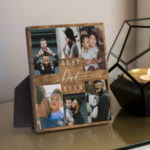 Best Dad Ever Father's Day Photo Collage Woodgrain Plaque
