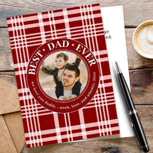 Best Dad Ever Father's Day Red Buffalo Plaid Photo Holiday Card