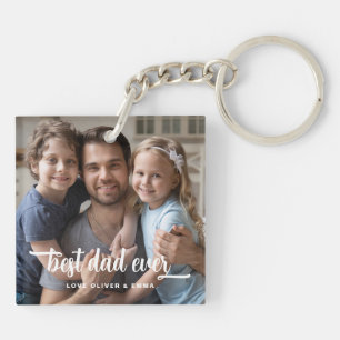 Best Dad Ever Father's Day Script Photo Key Ring