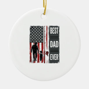 Best Dad Ever Fishing Flag Vintage Vector Design_1 Ceramic Tree Decoration