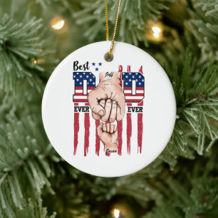Best Dad Ever – Fist Bump USA Flag - 1 Child Ceramic Tree Decoration