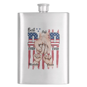 Best Dad Ever – Fist Bump USA Flag - 2 Kids Hip Flask