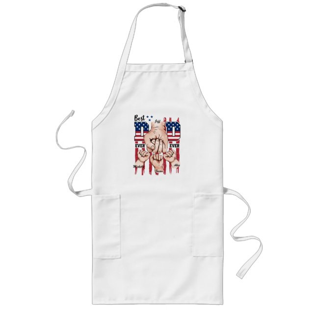 Best Dad Ever – Fist Bump USA Flag - 3 Kids Long Apron (Front)