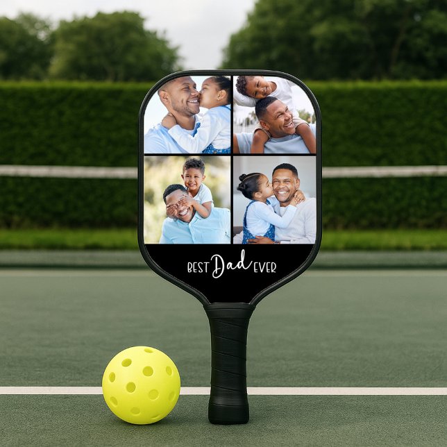 Best Dad Ever Four Photo Collage Pickleball Paddle (Creator Uploaded)