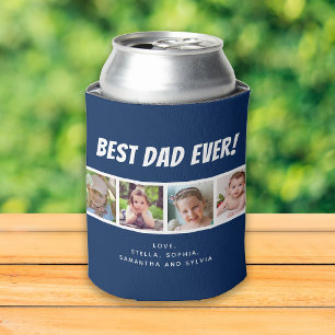 Best Dad Ever Four Photos Dark Blue Can Cooler