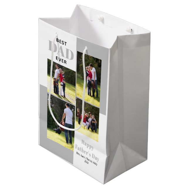 Best Dad Ever four photos grey Father's Day Medium Gift Bag (Front Angled)
