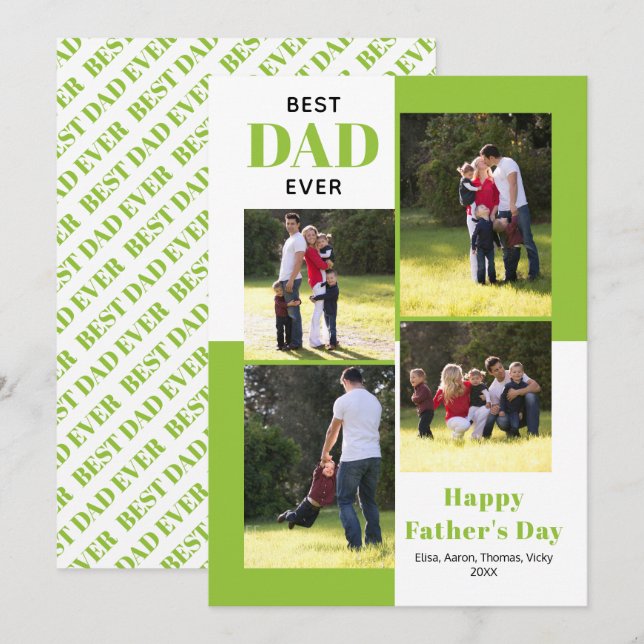 Best Dad Ever four photos lime green Father's Day (Front/Back)