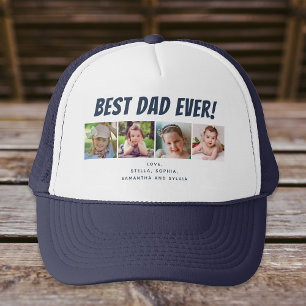 Best Dad Ever Four Photos Navy Blue Trucker Hat