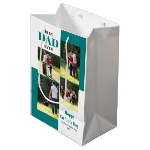 Best Dad Ever four photos teal Father's Day Medium Gift Bag