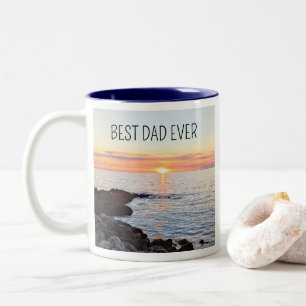Best Dad Ever from Sunrise to Sunset Ocean Photo Two-Tone Coffee Mug