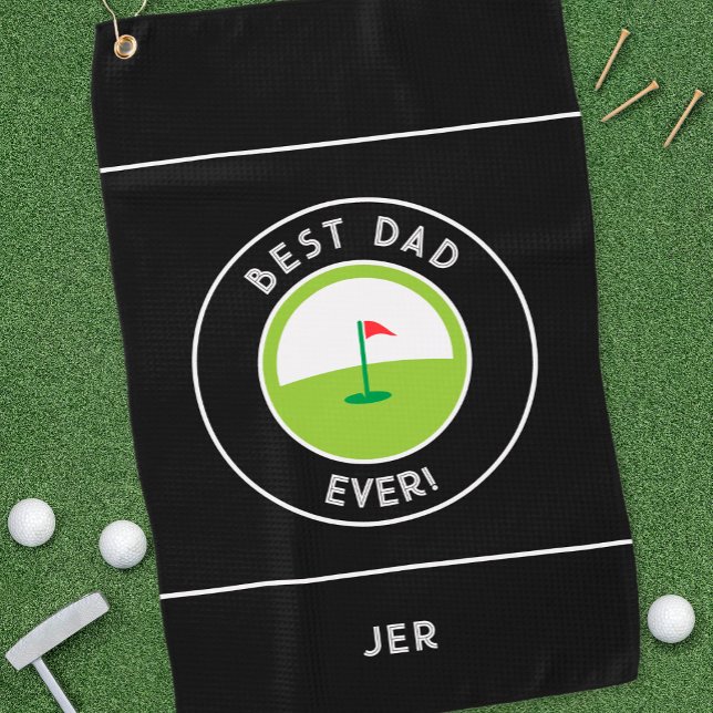 Best Dad Ever Fun Modern Golfer Black & White Golf Towel (Creator Uploaded)