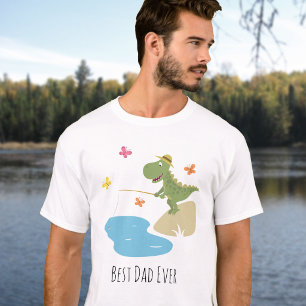 Best Dad Ever Funny Cartoon Dinosaur Fishing T-Shirt
