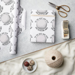 Best Dad Ever Golf Ball Pattern Kids Names Wrapping Paper