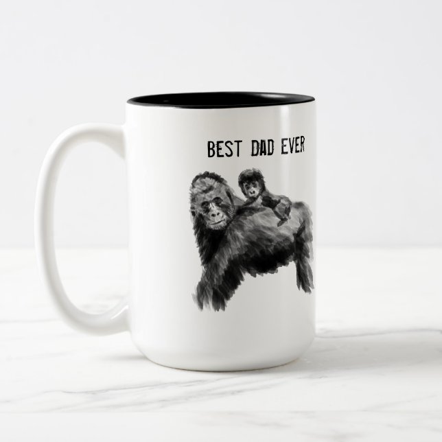 Best dad ever gorilla with baby Two-Tone coffee mug (Left)