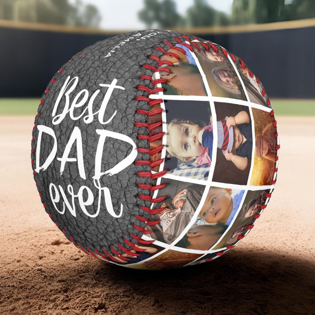 Best Dad Ever Grey Leather Print 6 Photo Collage Baseball (Creator Uploaded)