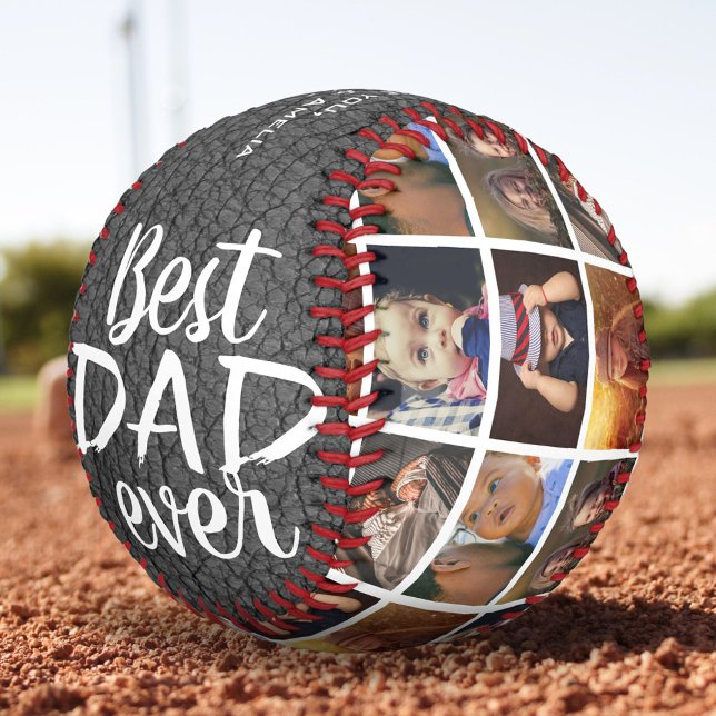 Best Dad Ever Grey Leather Print 6 Photo Collage Softball (Creator Uploaded)