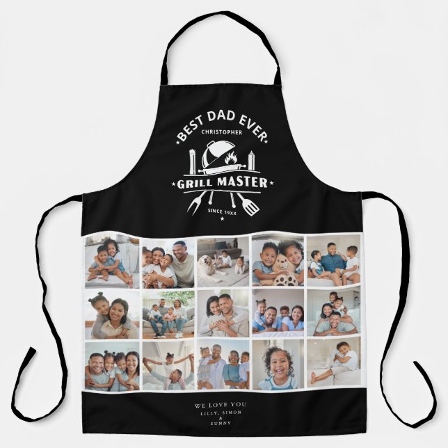 Best Dad Ever Grill Master 15 Photo Collage Grid Apron (Front)