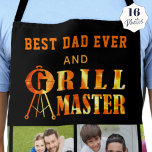 BEST DAD EVER GRILL MASTER 16 Photo Collage Names Apron<br><div class="desc">Personalised BBQ grill apron for the BEST DAD EVER and GRILL MASTER. Personalise by changing the sample title BEST DAD EVER and adding custom text along the bottom hem (delete sample text to leave blank). The fire and flames typography GRILL MASTER design can complement your title like BEST DAD, #1...</div>