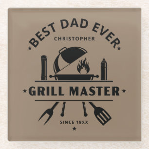 Best Dad Ever Grill Master Brown & Black Glass Coaster