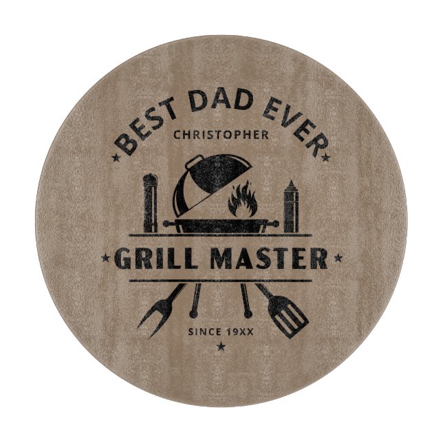 Best Dad Ever | Grill Master Custom Rustic Brown Cutting Board (Front)