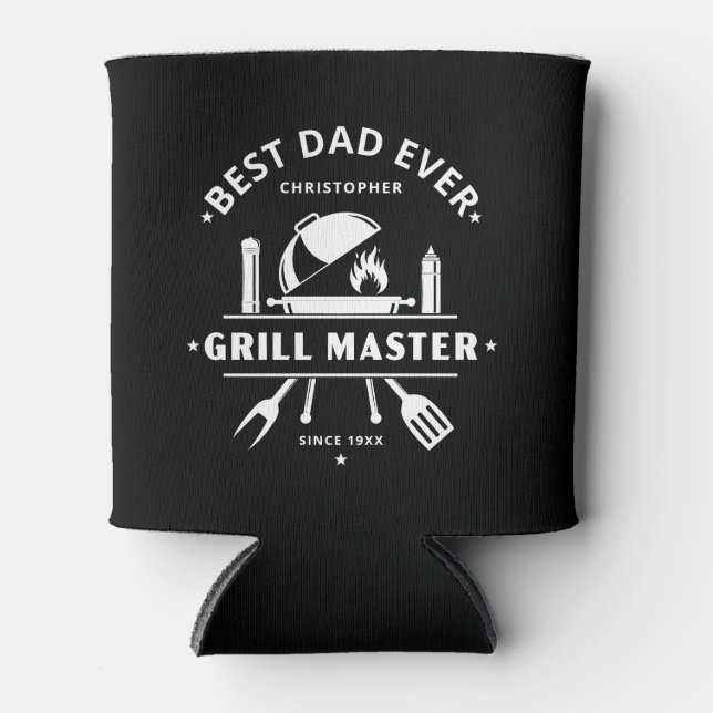 Best Dad Ever | Grill Master Fathers Day Black Can Cooler (Front)