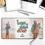 Best Dad Ever Groovy Text 2 Photos Desk Mat<br><div class="desc">This 2 photo desk mat is a fun personalised gift for dad! The design features the colourful text "best dad ever" with a groovy vibe. Personalise with the name(s) of his children.</div>