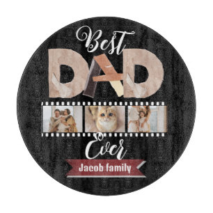best dad ever,happy family three photo personalise cutting board
