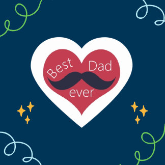 Best Dad Ever, Heart and Moustache Father's Day Heart Sticker