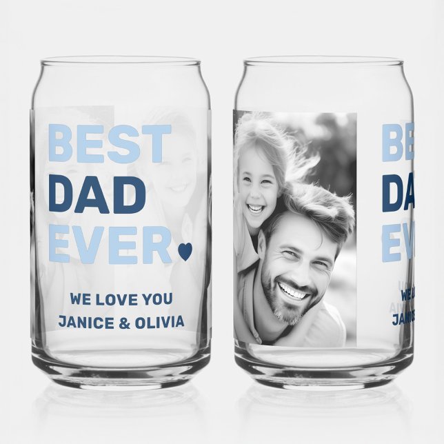 Best dad ever heart blue fathers day photo can glass (Best dad ever heart blue fathers day photo can glass)