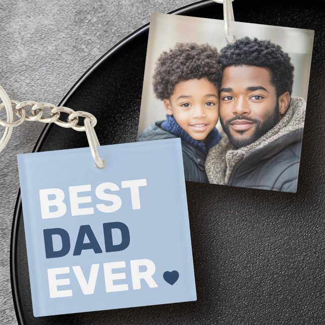 Best dad ever heart blue fathers day photo key ring (Best dad ever heart blue fathers day photo keychain)