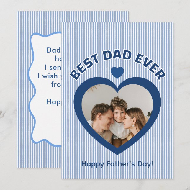 Best Dad Ever Heart Photo Card Minimalist Template (Front/Back)