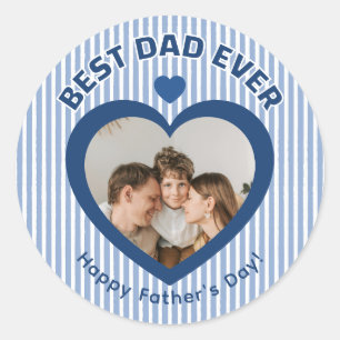 Best Dad Ever Heart Photo Card Minimalist Template Classic Round Sticker