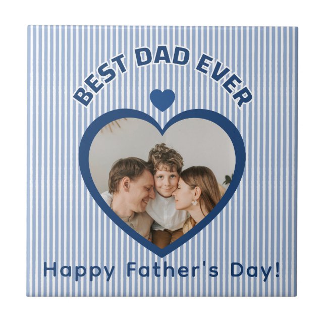 Best Dad Ever Heart Photo Card Minimalist Template Tile (Front)