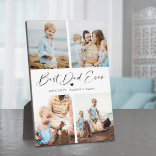 Best Dad Ever Heart Script 4 Photo Collage Plaque