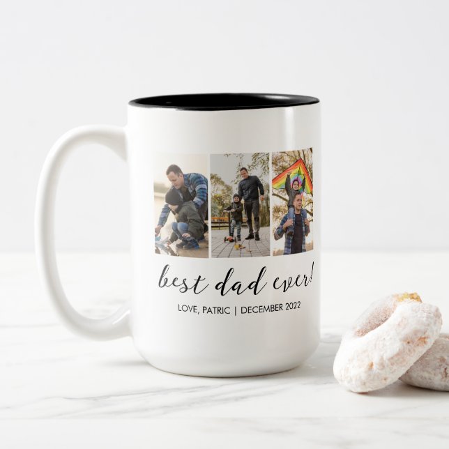 Best Dad Ever Keepsake Multi Photo Two-Tone Coffee Mug (With Donut)