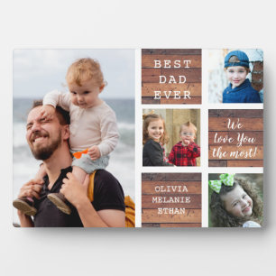 Best Dad Ever Kids 4 Photo Collage Rustic Wood Plaque