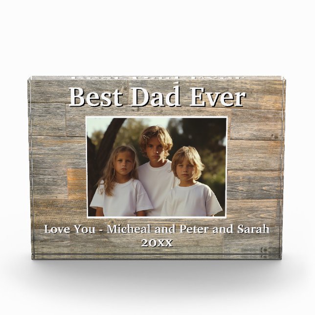Best Dad Ever light wood grain photo template Block (Front)