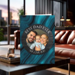 Best Dad Ever Love You Photo Template Personalised<br><div class="desc">A sentimental photo card. A Father's Day card that you can upload your favourite photo to,  along with text,  "Best Dad Ever" and "we love you so much." Blue and black abstract background.</div>