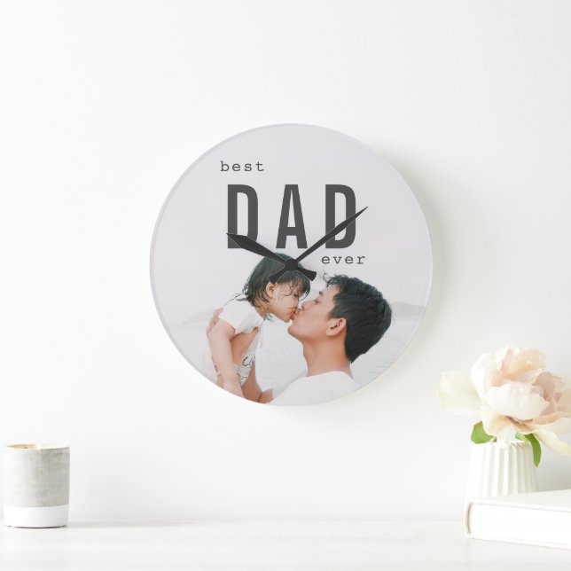 Best Dad Ever Minimalist Photo Large Clock (Home)