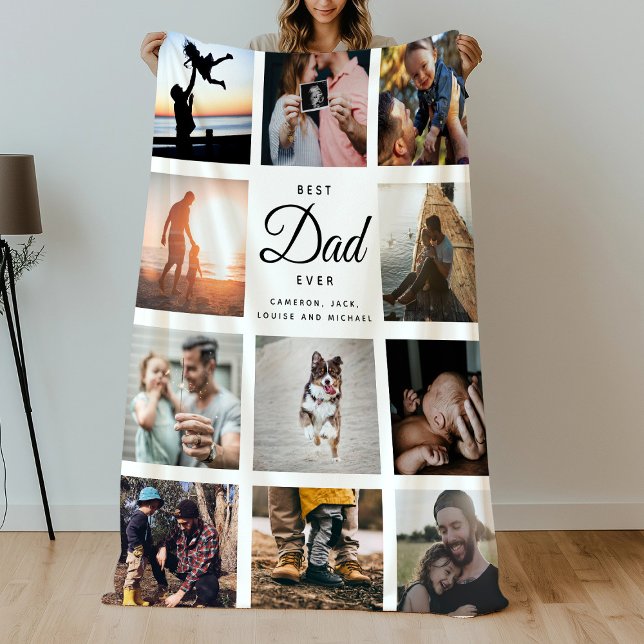 Best Dad Ever Modern 11 Photo Collage Family Chic Fleece Blanket (Creator Uploaded)