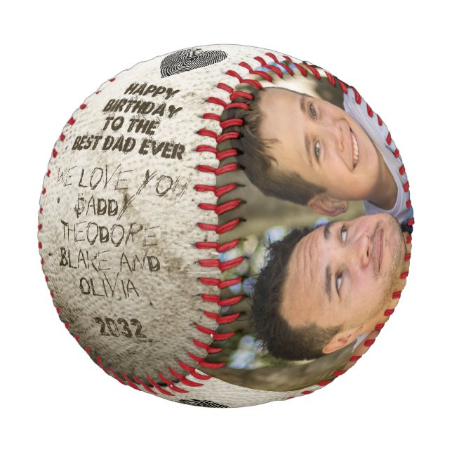 Best Dad Ever Modern 2Photo Collage Happy Birthday Baseball (Angled)