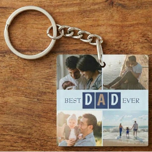 Best Dad Ever Modern 4 Photo  Key Ring
