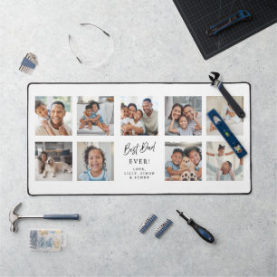 Best Dad Ever   Modern 9 Photo Collage Grid Desk Mat