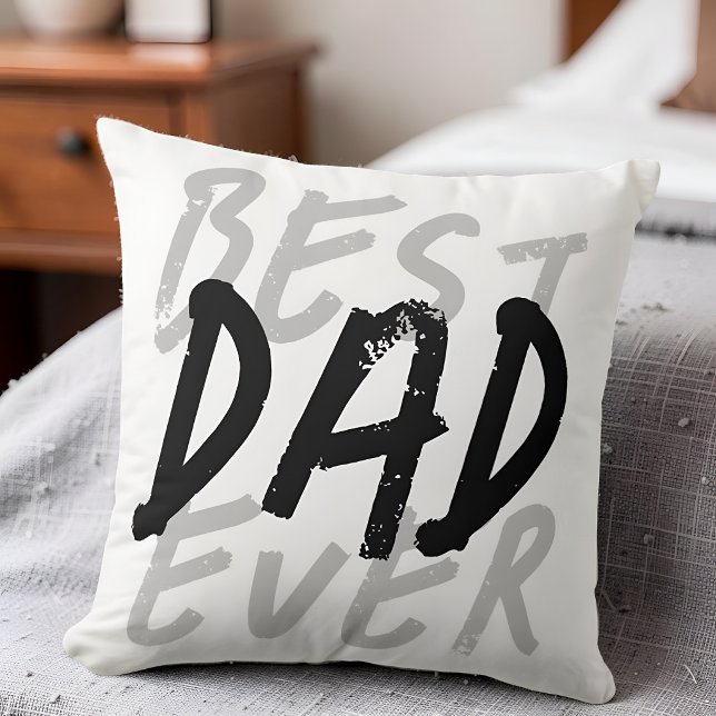 Best Dad Ever Modern Black and Grey Grunge Cushion (Creator Uploaded)