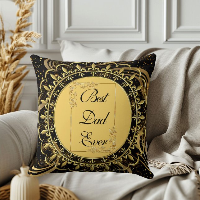 Best Dad Ever Modern Calligraphy Leafy Swirls Cute Cushion (Best Dad Ever Modern Calligraphy Leafy Swirls Cute Throw Pillow)