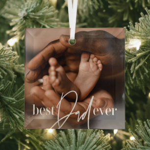 Best Dad Ever Modern Classic Simple Elegant Photo Glass Tree Decoration