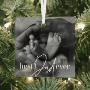 Best Dad Ever Modern Classic Simple Elegant Photo Glass Tree Decoration