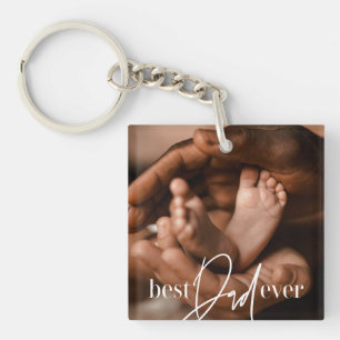 Best Dad Ever Modern Classic Simple Elegant Photo Key Ring