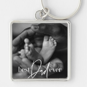 Best Dad Ever Modern Classic Simple Elegant Photo Key Ring