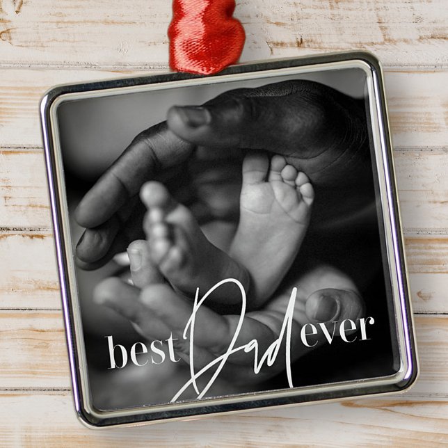 Best Dad Ever Modern Classic Simple Elegant Photo Metal Tree Decoration (Creator Uploaded)
